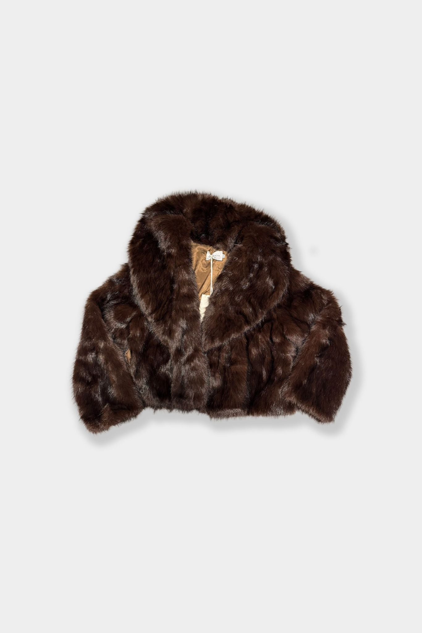 Giacca in Pelliccia Ecologica Marrone a Taglio Corto