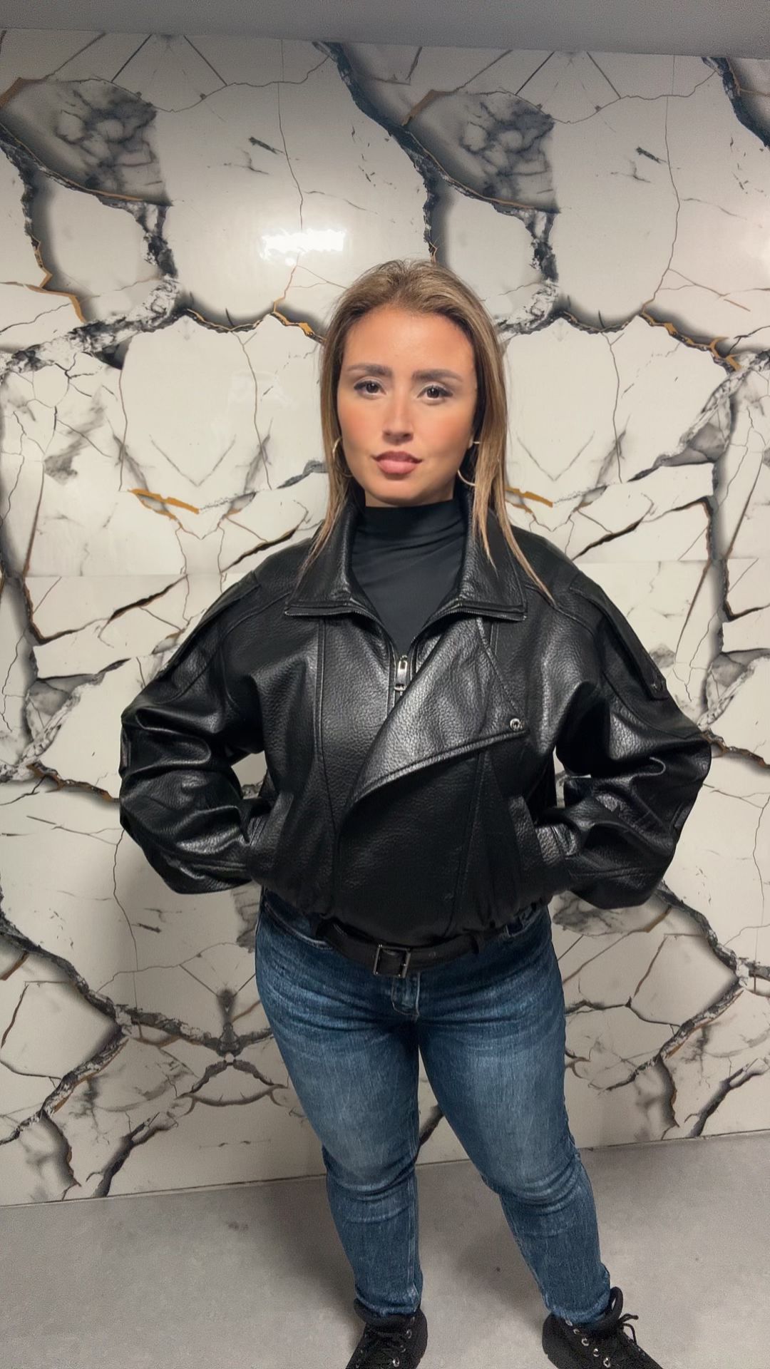 Giacca Biker in Pelle Nera