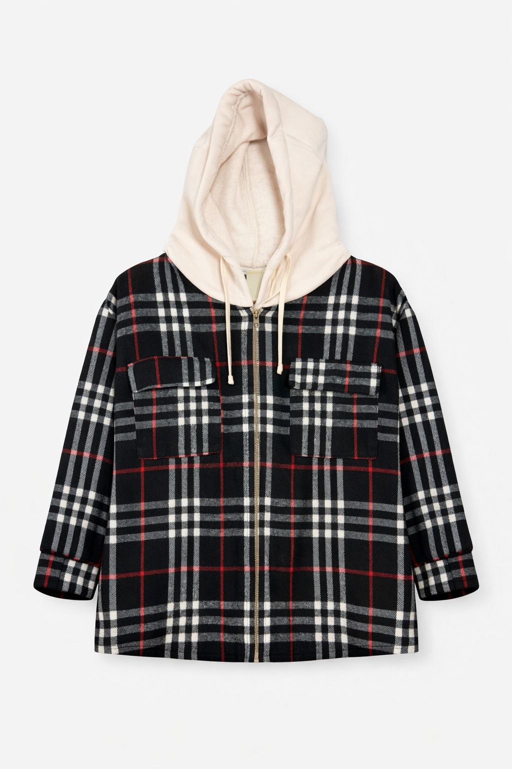 Camicia a Quadri con Cappuccio a Contrasto