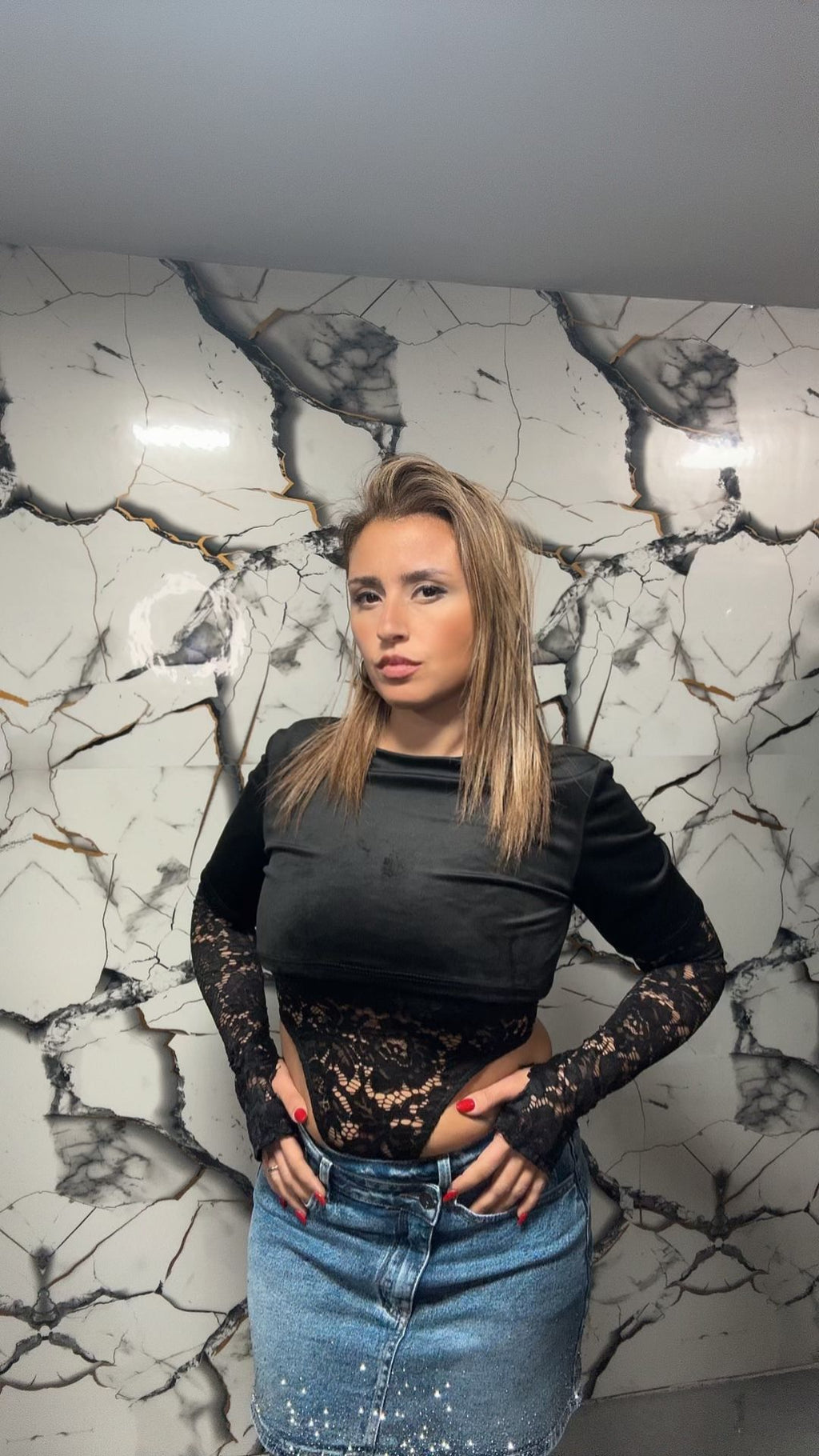 Body Combinato in Satin e Pizzo