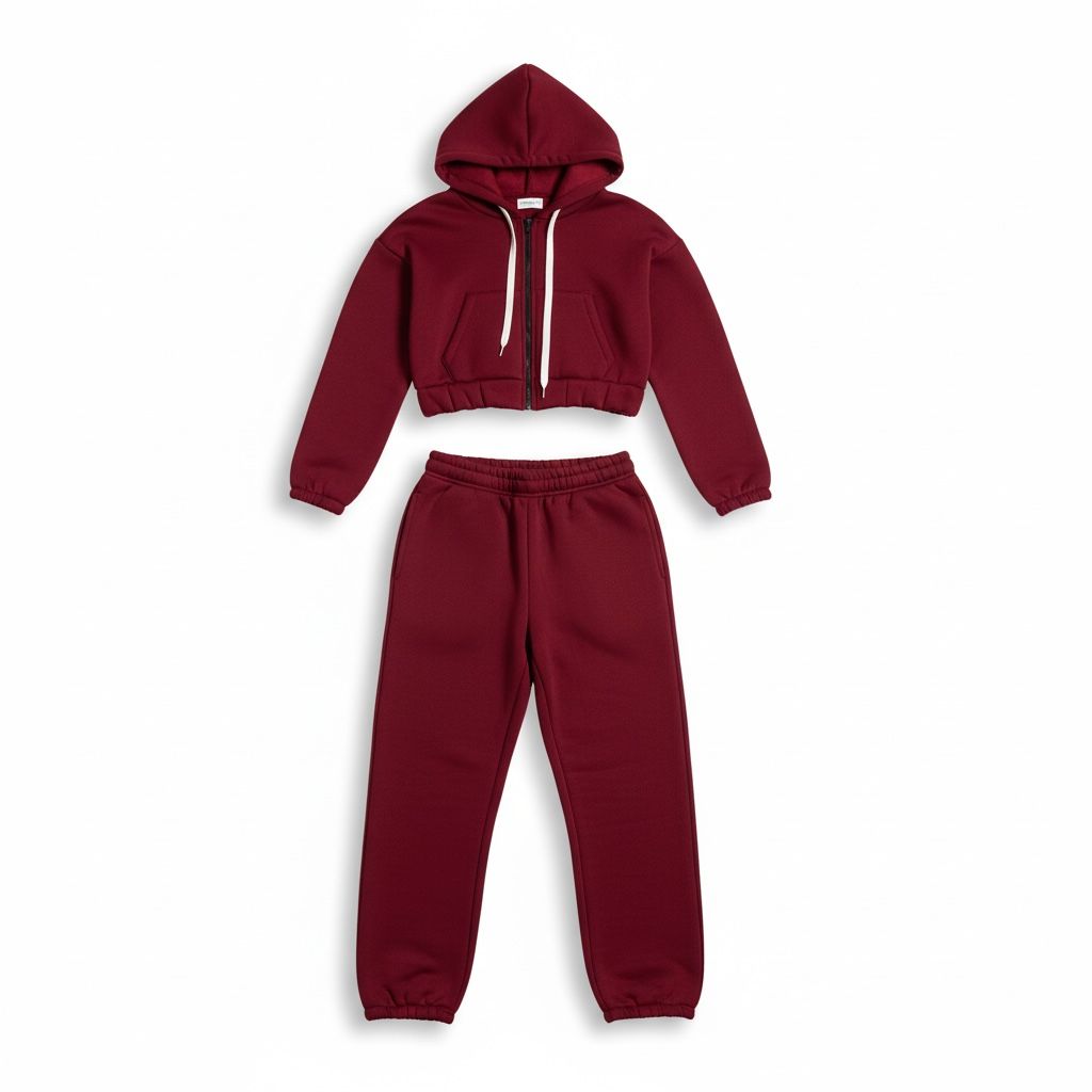 Completo Tuta Donna Cropped Burgundy – Hoodie con Zip & Jogger