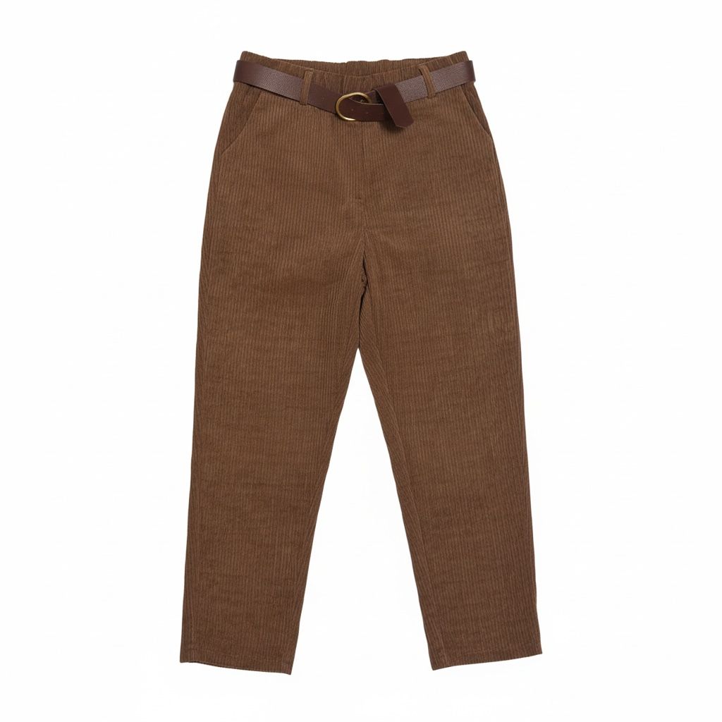 Pantaloni Donna in Velluto a Coste Marrone con Cintura