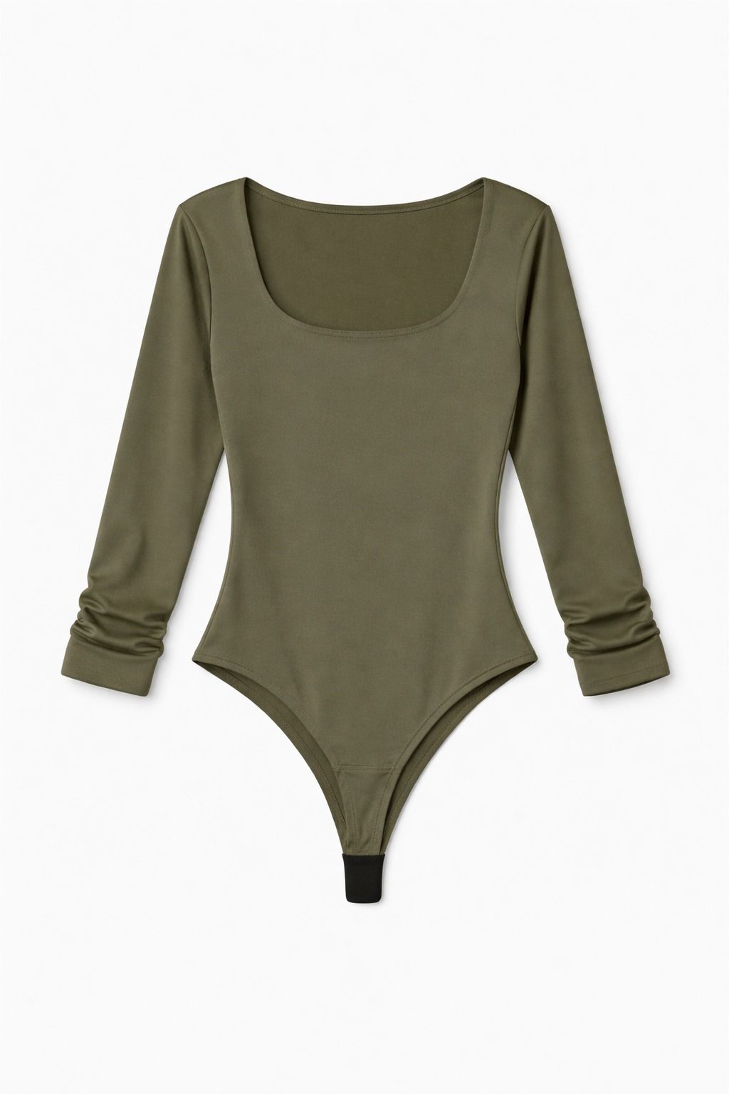 Body Donna Verde Oliva con Scollo Ampio e Maniche Lunghe