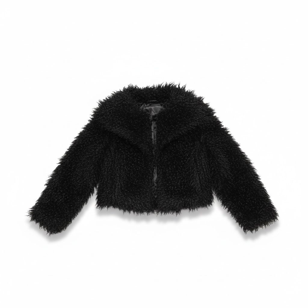 Giacca cropped nera in eco-pelliccia per un look glamour e deciso