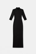 Abito lungo donna con collo alto e maniche a tre quarti