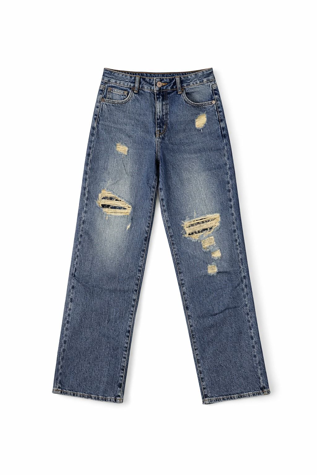 Jeans Donna Straight Fit Denim Effetto Destroyed