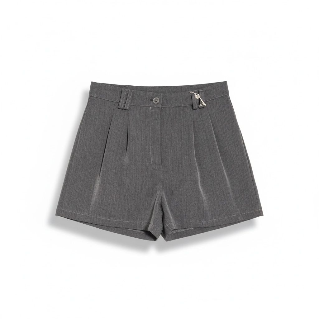 Shorts Donna Grigi a Vita Alta con Pince