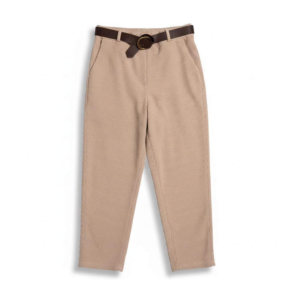 Pantaloni Donna in Velluto a Coste Marrone con Cintura