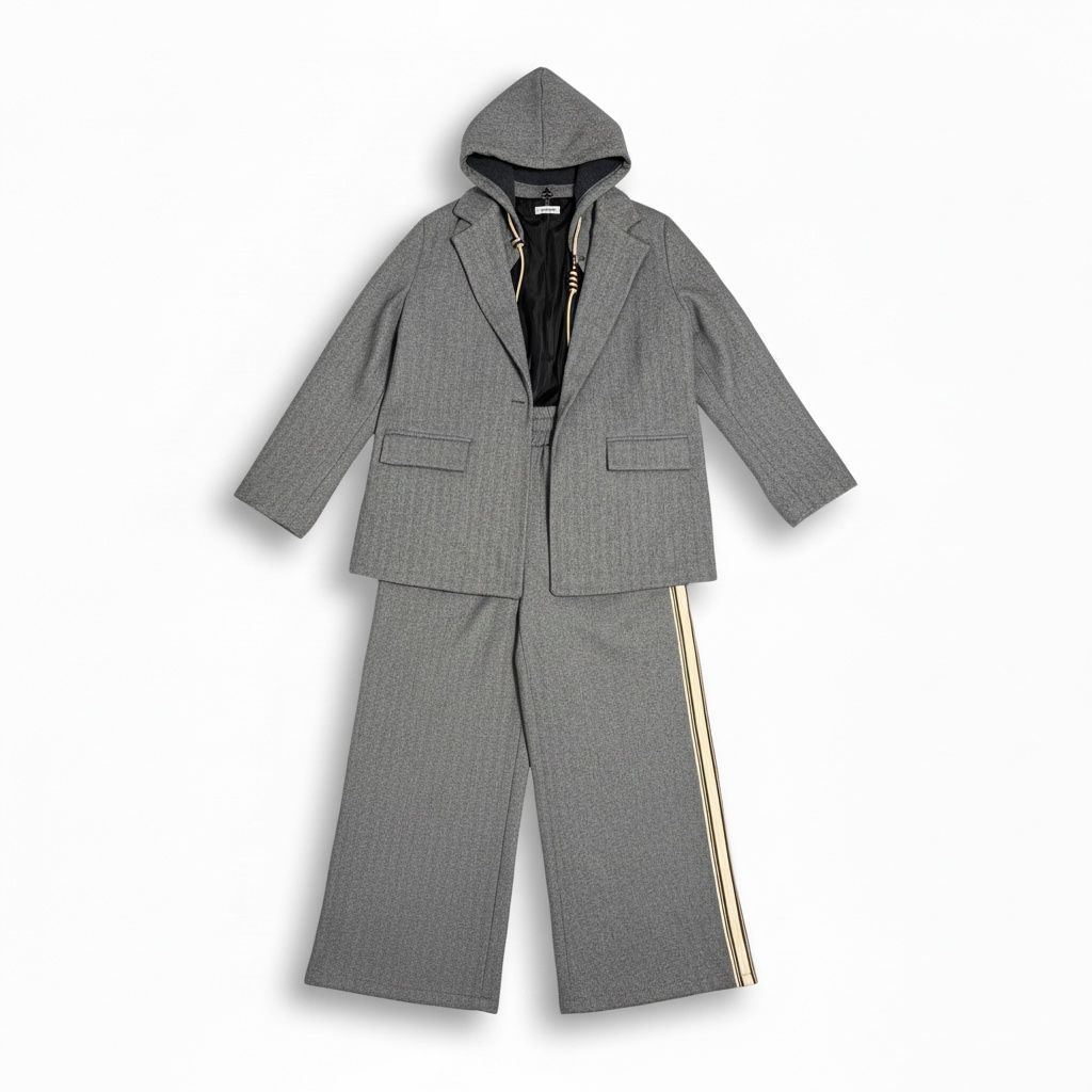 Completo Donna Marrone con Cappuccio – Giacca Sartoriale & Pantaloni a Banda Laterale