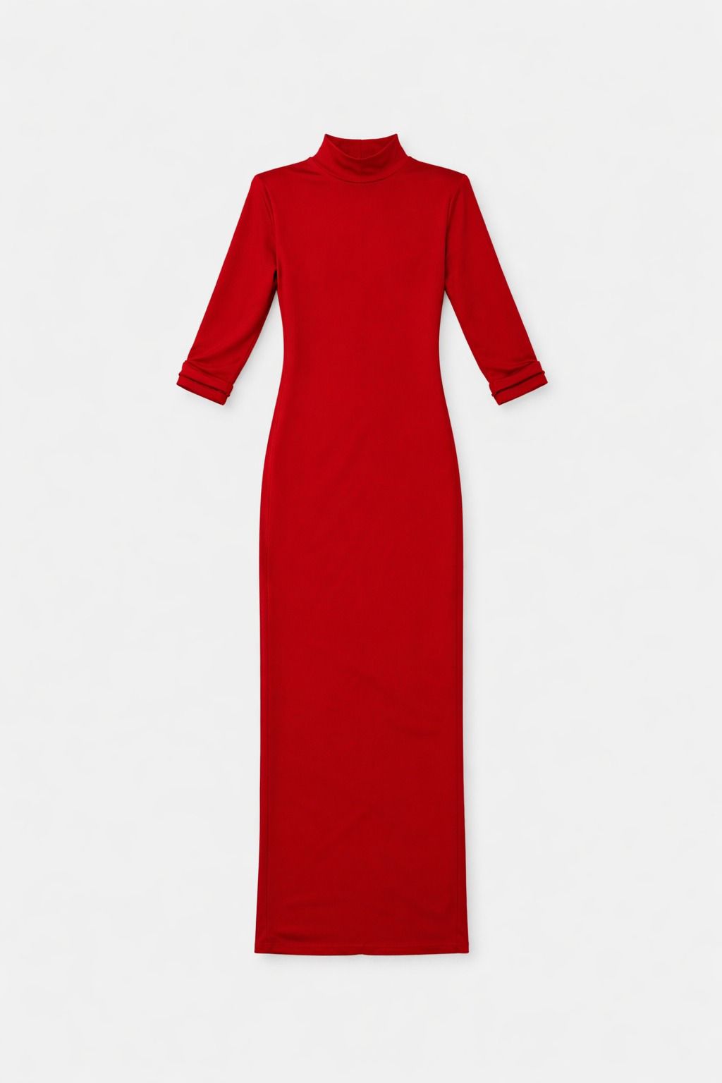 Abito lungo donna con collo alto e maniche a tre quarti