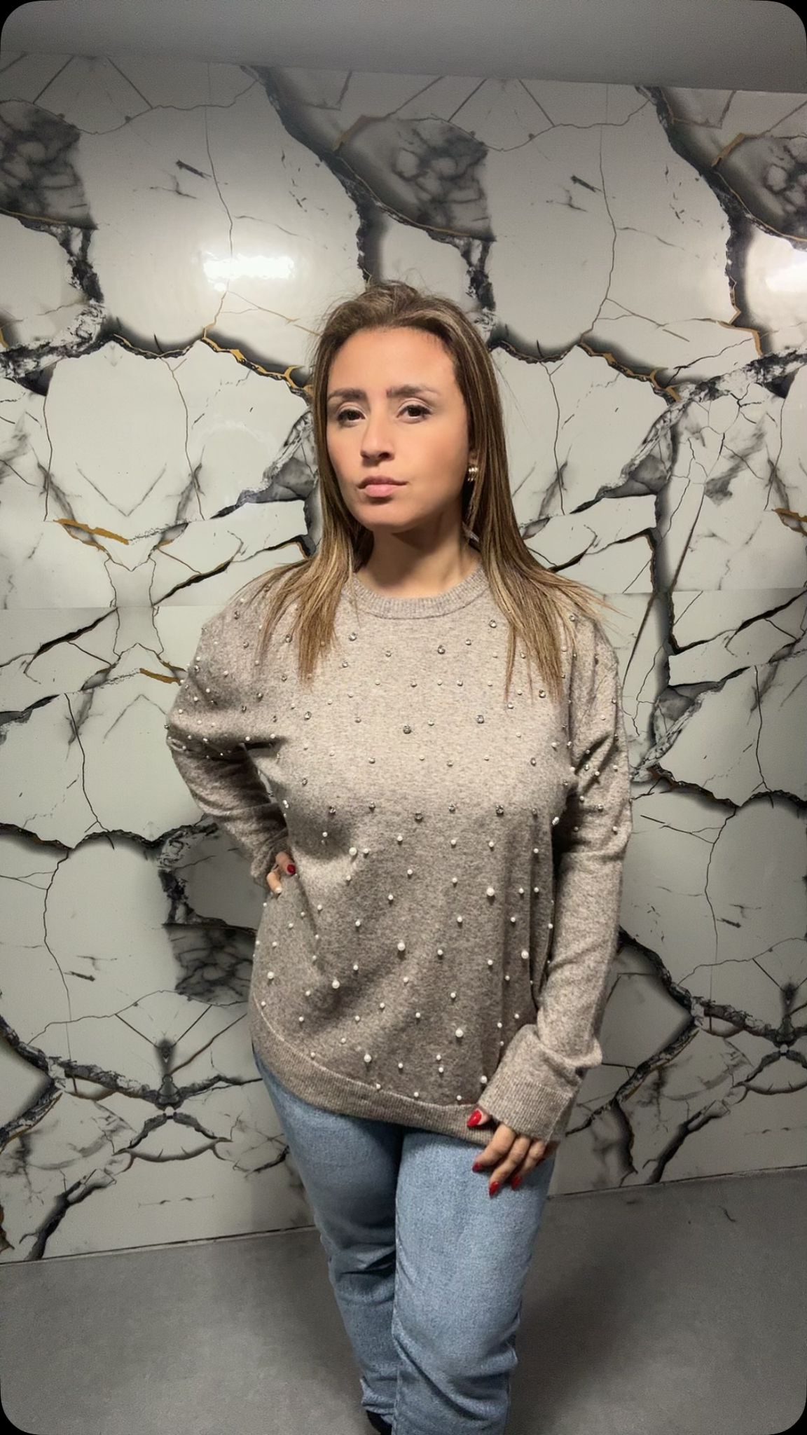 Maglione donna  con applicazioni perlate