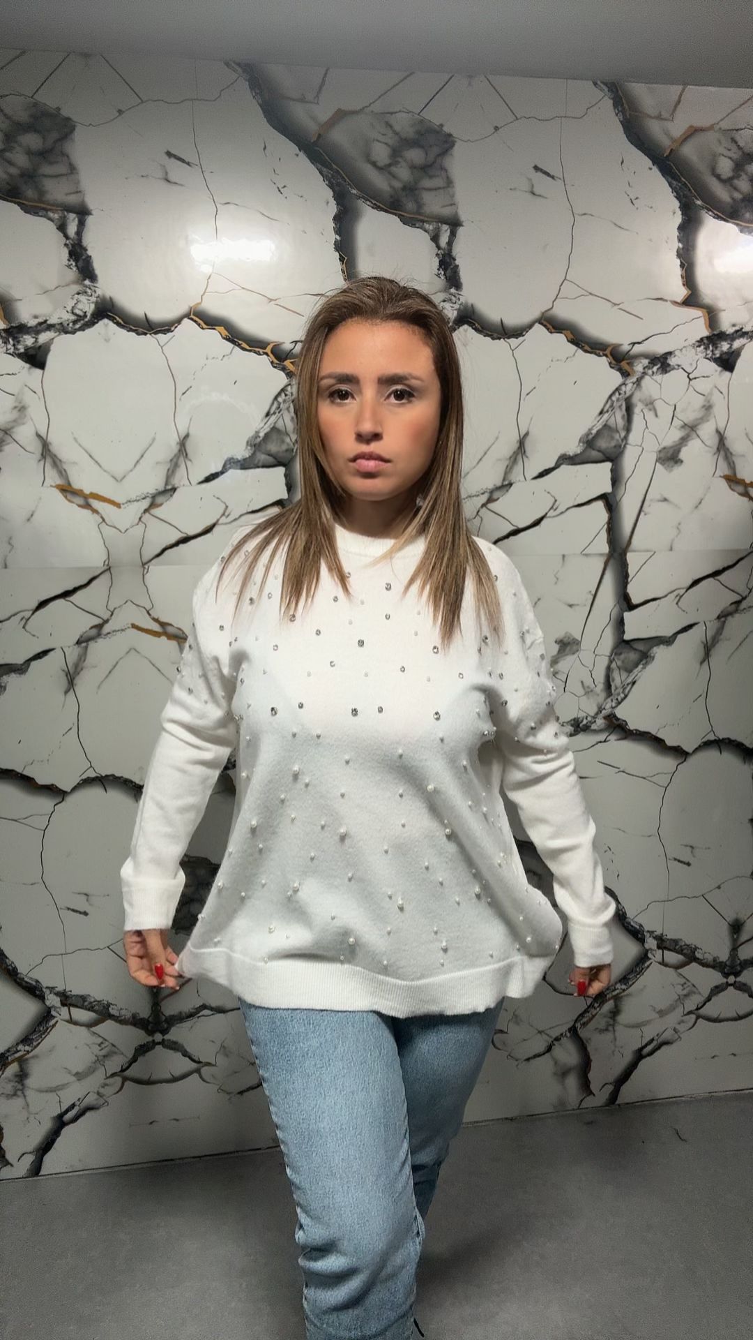 Maglione donna  con applicazioni perlate