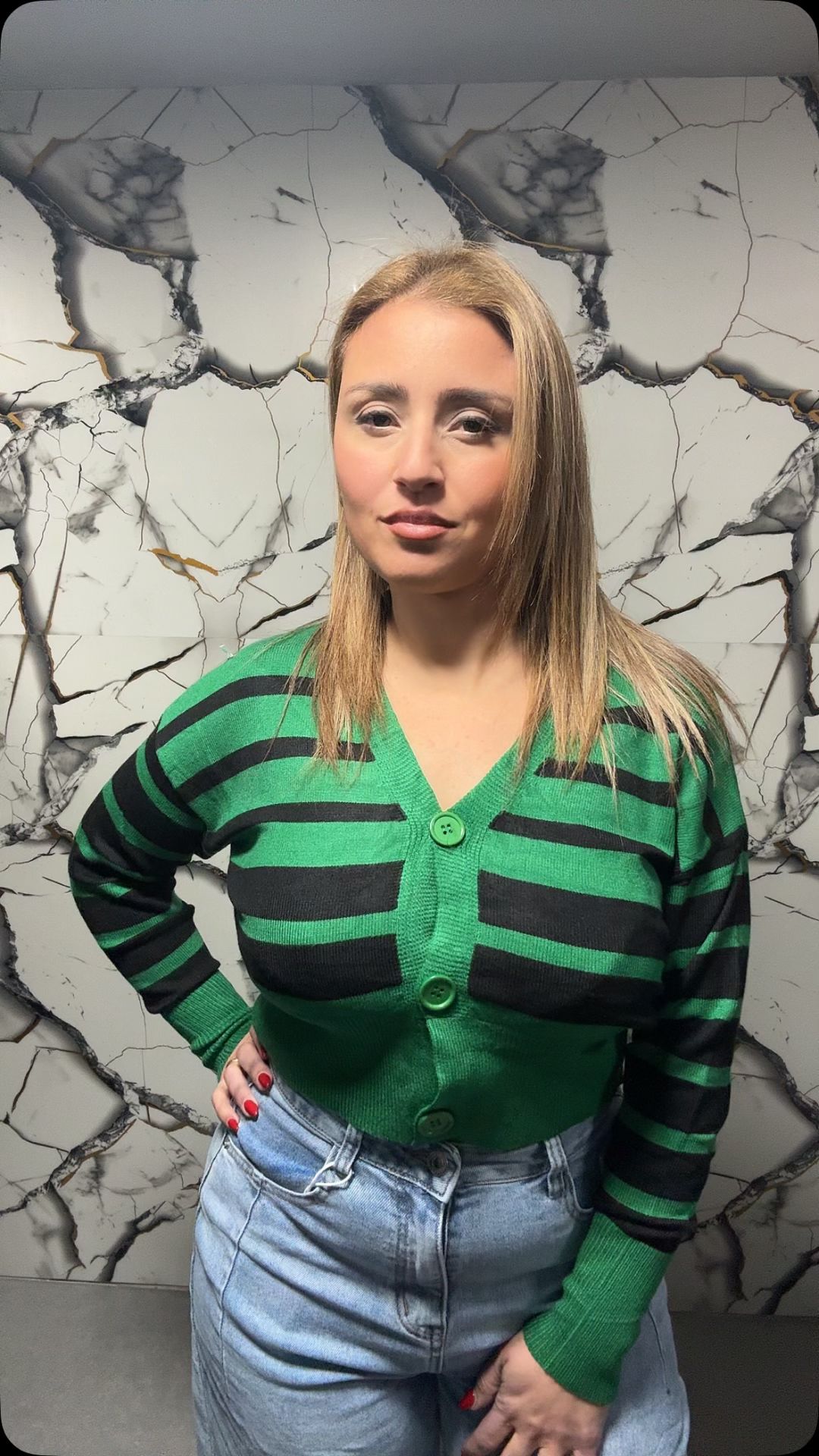 Cardigan Corto Donna a Righe con Bottoni