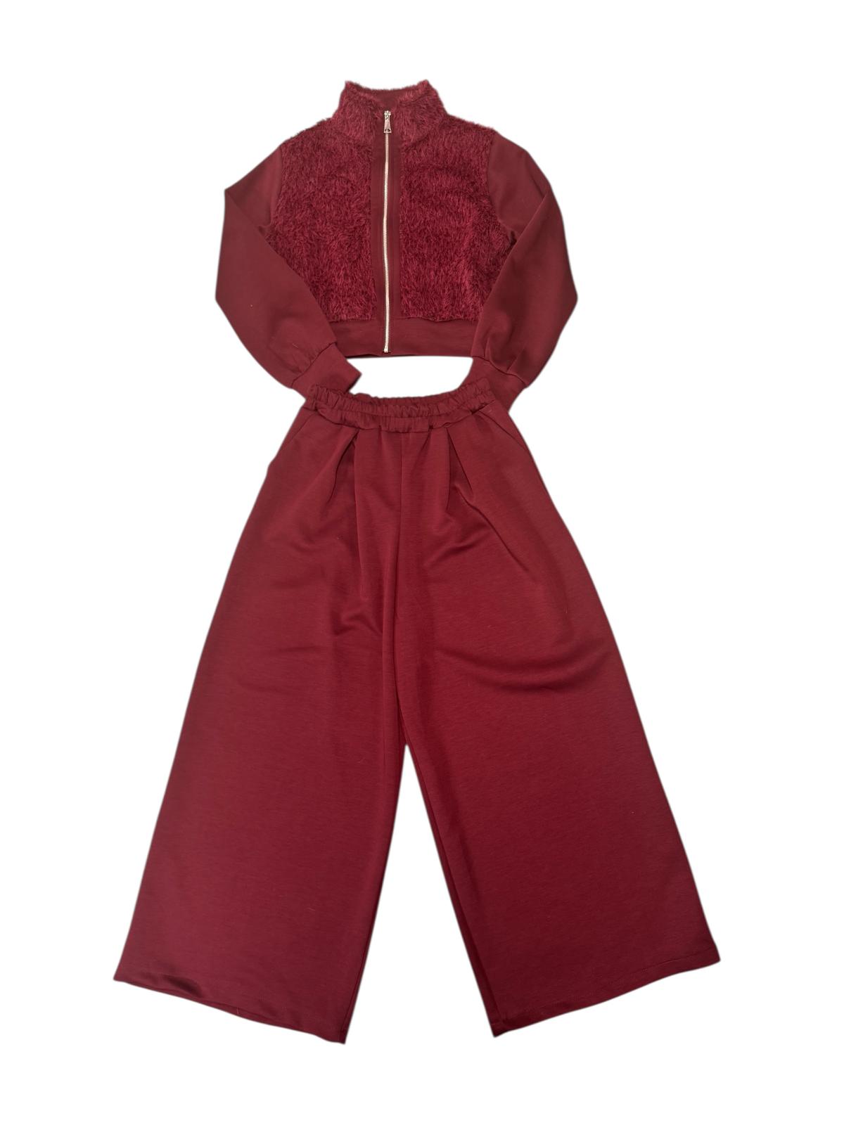 🤎 Completo Donna  – Crop Jacket con Dettaglio Teddy & Pantalone Wide 🤎