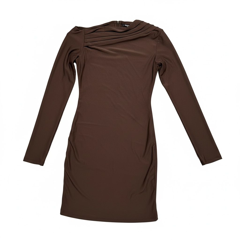 Abito Donna Elegante a Maniche Lunghe con Drappeggio