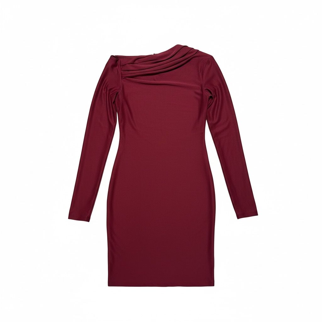 Abito Donna Elegante a Maniche Lunghe con Drappeggio