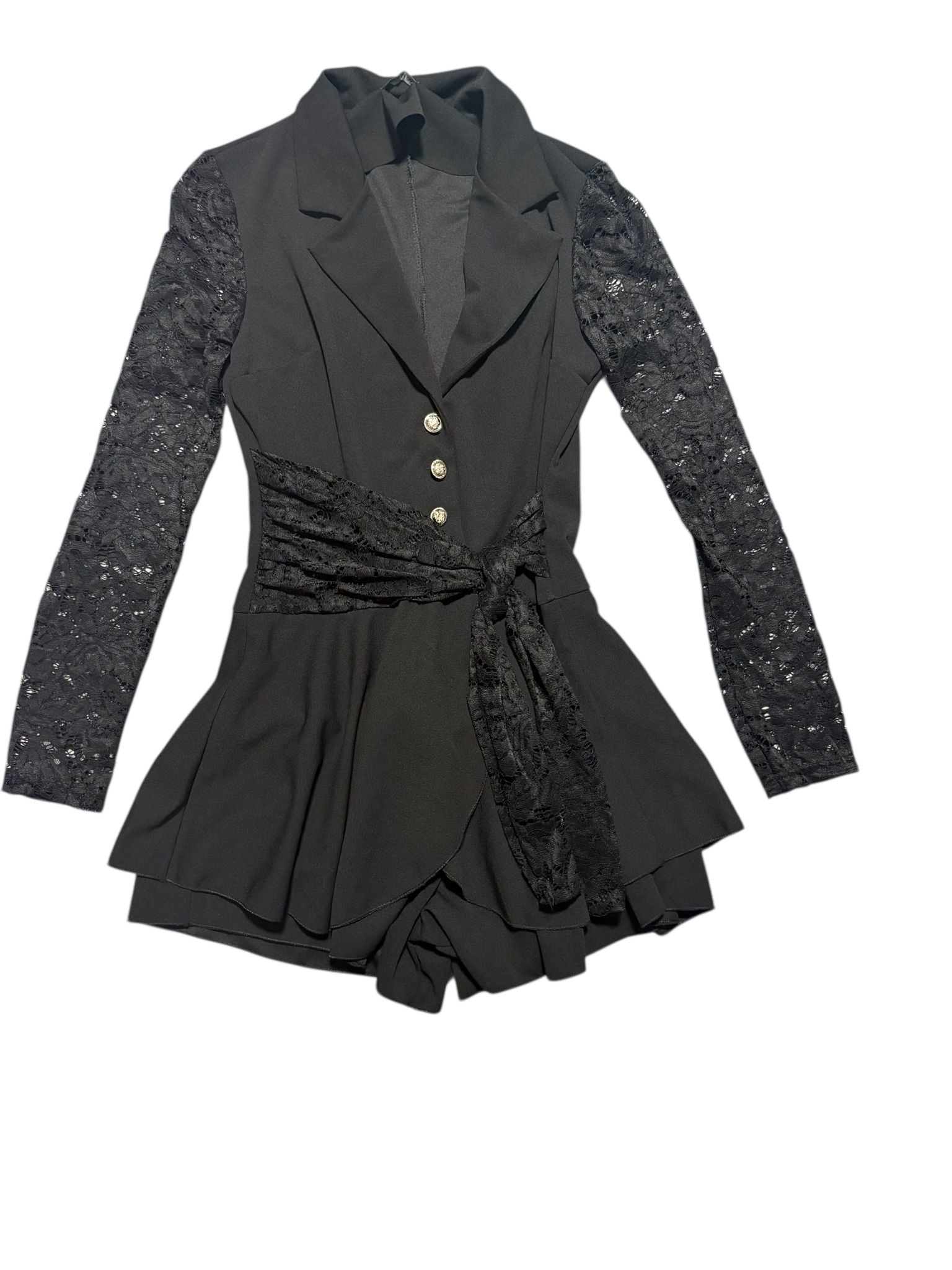 Abito blazer con maniche in pizzo e cintura