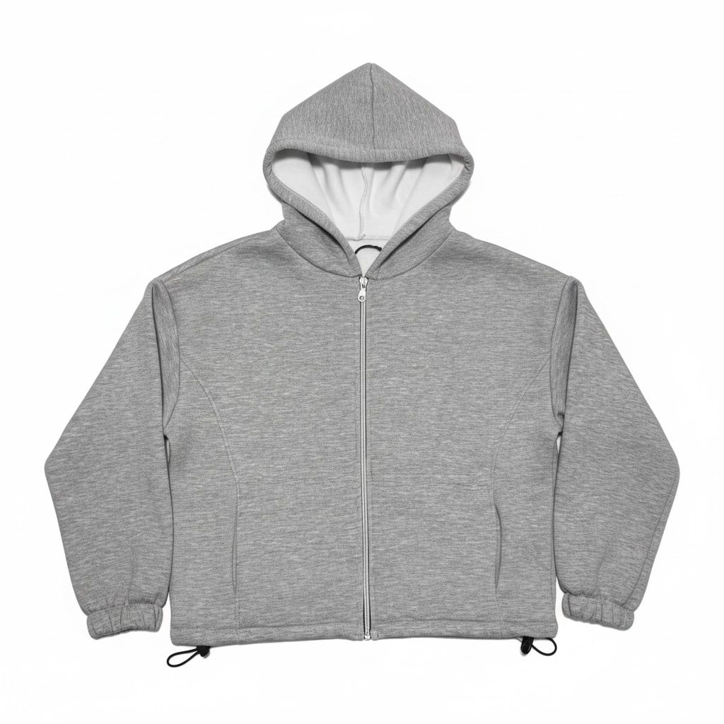 Felpa con Cappuccio Zip Front con Coulisse Regolabile