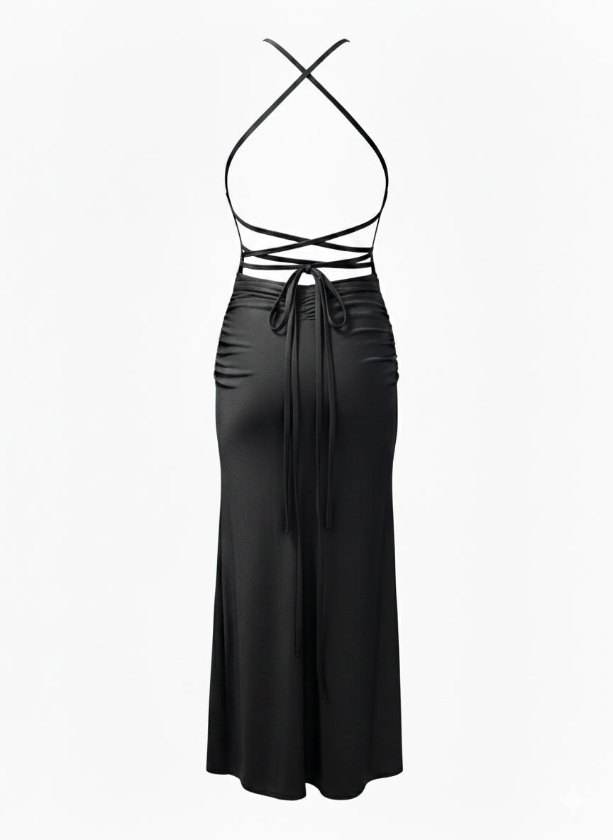 Abito "Midnight" Halter con Draping – Eleganza Statuaria