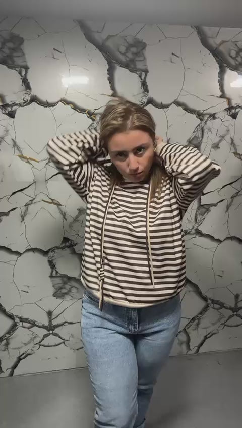 Felpa donna a righe con cappuccio