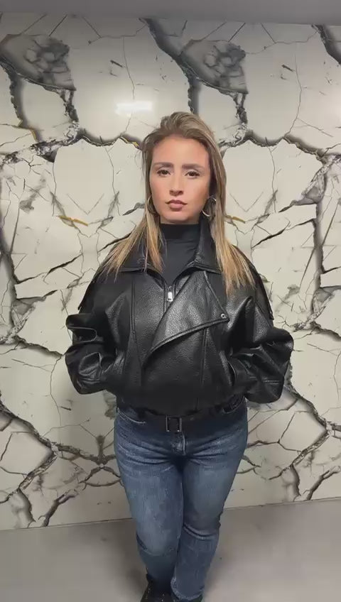 Giacca Biker in Pelle Nera