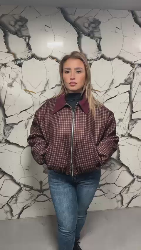 Giacca Bomber Check Bordeaux e Blu