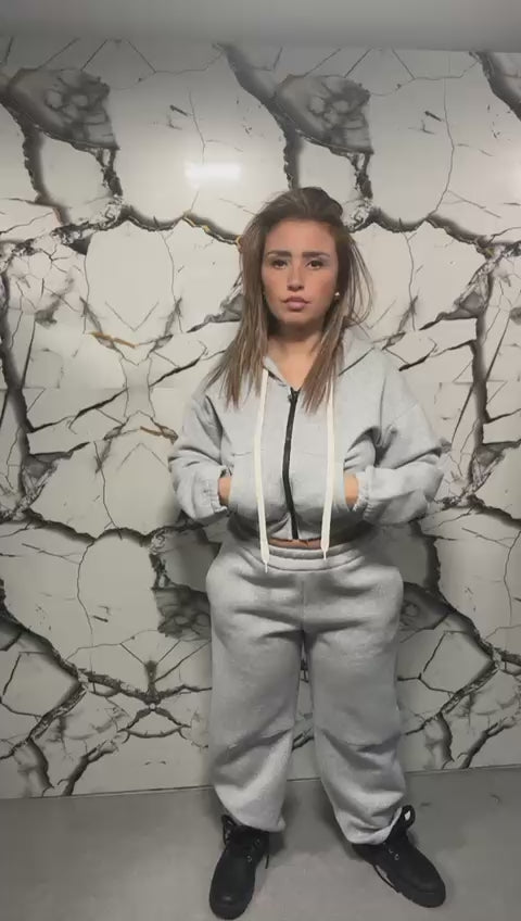 Completo Tuta Donna Cropped Burgundy – Hoodie con Zip & Jogger