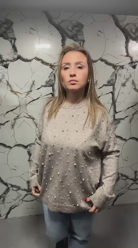 Maglione donna  con applicazioni perlate