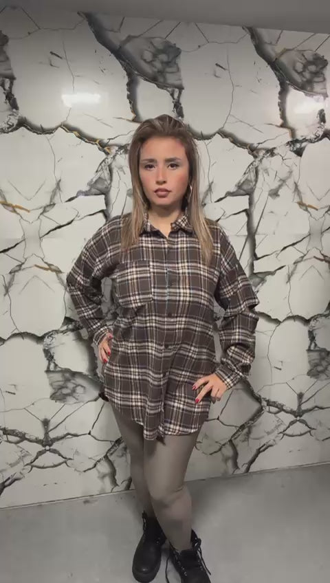 Camicia Donna a Quadri con Maniche Cut-Out e Vestibilità Regular